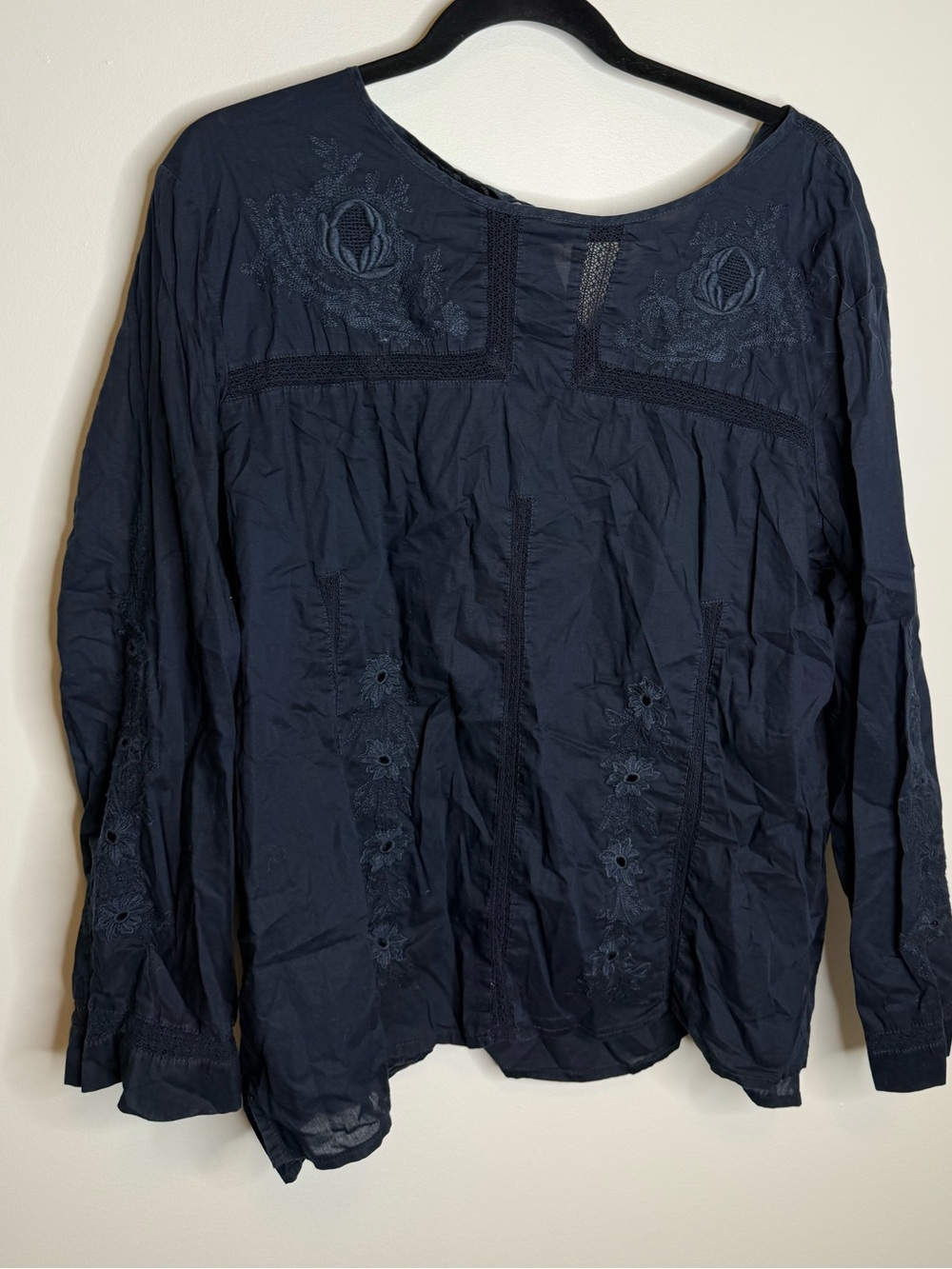 J. Crew Navy Embroidered Long-Sleeve Blouse blue size 16T